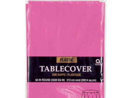 Bright Pink Round Plastic Tablecover 84in Cheap