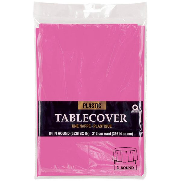 Bright Pink Round Plastic Tablecover 84in Cheap