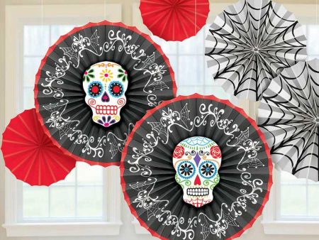 Day Of The Dead  Paper Fan Decorations 6pcs Online now